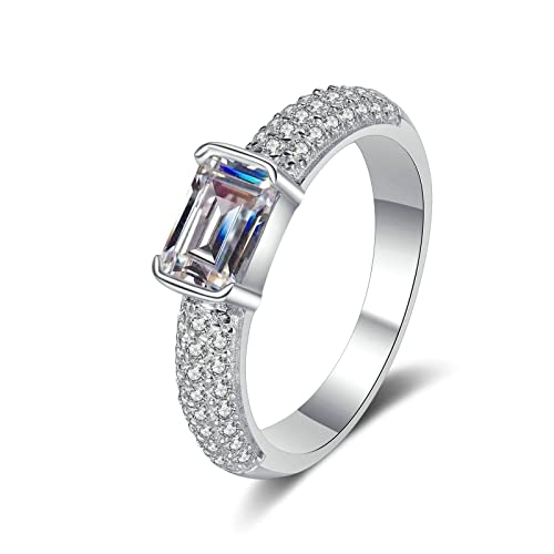 XJEIVJIC Damenringe, Freundschaftsring für Frauen mit 1CT Moissanite Square halb Ewigkeit von XJEIVJIC