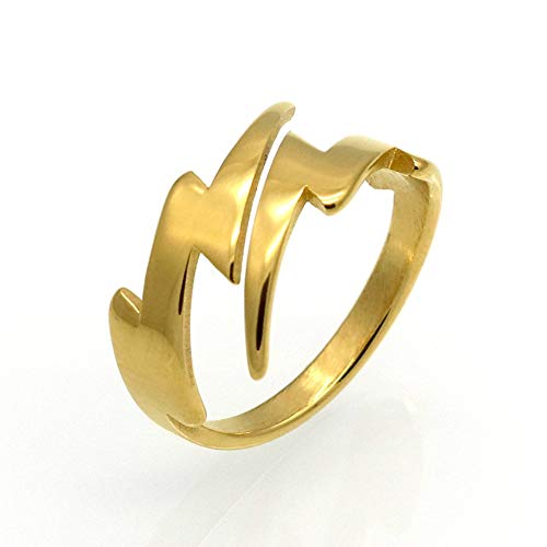 XJEIVJIC Double Lightning Bolt Wrap Open Ring für Männer Frauen Fashion Punk Edelstahl Personalisierte einzigartige Statement Engagement Finger Geschenke BFF Birthday Sohn Größe 6-9 von XJEIVJIC