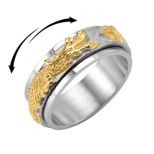 XJEIVJIC Dragon Rotating Spinner Fidget Band Rings Stainless Steel Punk Cool Animal Anxiety Stress Relief Rotate Freely Ring Promise for Men Women Birthday Valentine's Day Gifts Vintage von XJEIVJIC