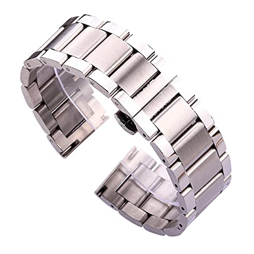 XJEIVJIC Edelstahl -Uhr -Armband 18 20 21 22 23 24 mm Blau Silber Metal Watchbänder Falte Einsatz Klasze Dauer (Bandfarbe: mittlere gebürstete, Bandbreite: 22 mm) von XJEIVJIC