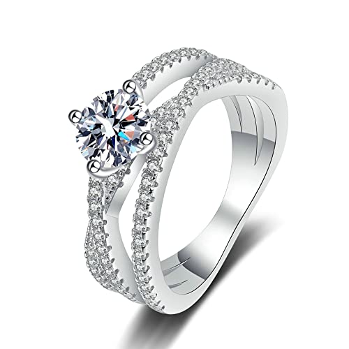 XJEIVJIC Eternity Ehering -Bands für Frauen, Ewigkeit Ehering für Frauen mit Moissanit/Kubikzirkonia gekreuzt von XJEIVJIC