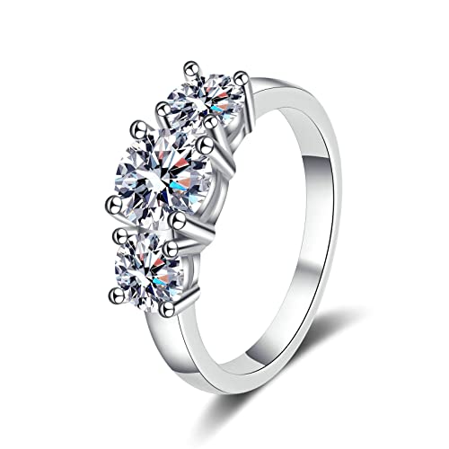 XJEIVJIC Eternity Ehering für Frauen, Eheringe für Frauen mit Moissanit/Kubikzirkonia 3 Stones von XJEIVJIC