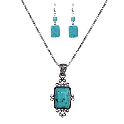 XJEIVJIC Ethnische Style Halskette Ohrringe Geometrische Form Farbharz Halskette Ohrring Frauen Set Set von XJEIVJIC