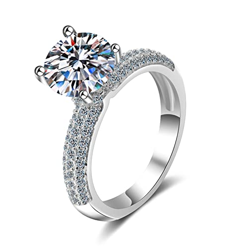 XJEIVJIC Frauen Eheringe, Versprechen Ring Frauen mit Moissanit/Kubikzirkonia vier Krallen rund von XJEIVJIC