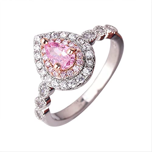 XJEIVJIC Frauen Ring Trend Pink Crystal Birnenform Ring Engagement Hochzeit Braut Braut von XJEIVJIC