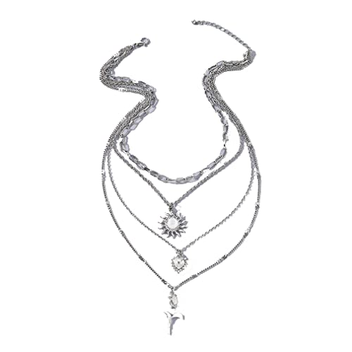 XJEIVJIC Frauen mit mehrschichtiger Kette Blumenform anheize Halskette weiblicher Persönlichkeit Juwely von XJEIVJIC
