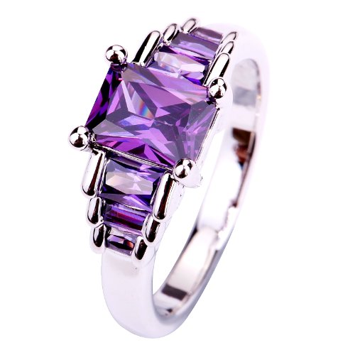 XJEIVJIC Frauenring mit 6 * 8mm Emerald geschnitten Big Stone Purple Cubic Zirkonia von XJEIVJIC