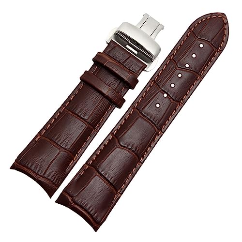 XJEIVJIC Gebogenes Ende echtes Leder -Uhrband 22mm 23 mm 24 mm kompatibel mit T035 Uhrenband Stahlschnalle Gurt Armband Braun von XJEIVJIC
