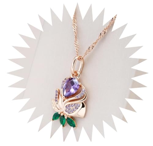 XJEIVJIC Halskette Frauen Anhänger Kette Halsketten Vintage Purple natürliche Zirkonblüte Anhänger Halskette von XJEIVJIC
