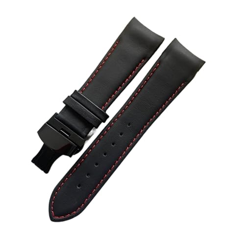 XJEIVJIC Handgefertigtes echtes Leder gebogenes Ende Watchband 22mm 23 mm 24 mm kompatibel mit T035 Uhrenbandgurt Stahlschnalle Handgelenk Armband von XJEIVJIC