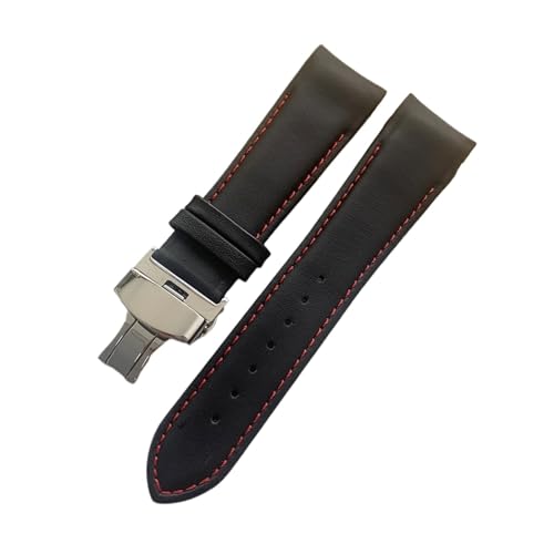 XJEIVJIC Handgefertigtes echtes Leder gebogenes Ende Watchband 22mm 23 mm 24 mm kompatibel mit T035 Uhrenbandgurt Stahlschnalle Handgelenk Armband von XJEIVJIC