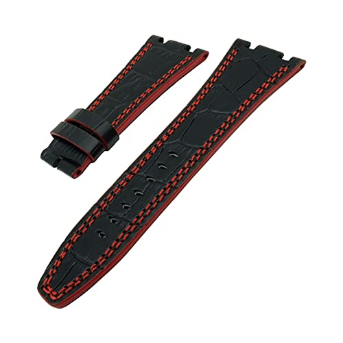 XJEIVJIC Handgefertigtes echtes Leder kompatibel mit Audemars 28 mm Black Brown Watchband kompatibel mit AP Watch Bandgurt von XJEIVJIC