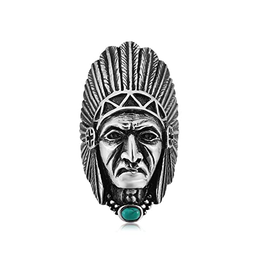 XJEIVJIC Indischer Chefring für Männer Frauen indische Indianer -Kopfringe aus Edelstahl Band Spirit of the Warrior Punk Gothic Headbring Stammes Statement Mode Vintage Turquoise Gift von XJEIVJIC