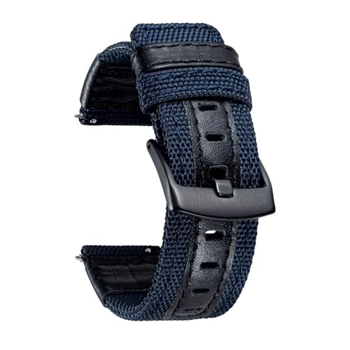 XJEIVJIC Klassische Canvas Watch Armband mit echtem Leder -Hybrid -Ersatz -Uhr -Armband mit schwarzer Schnalle 18/20/22 mm von XJEIVJIC