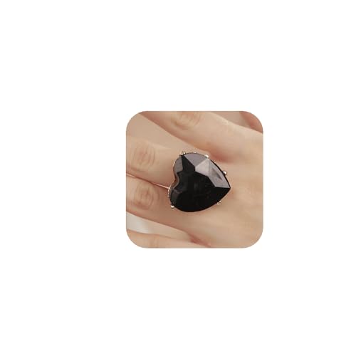 XJEIVJIC Multi -Farbkristall Dicke Herzform Ring Frauen Statement Vintage Ring Verstellbarer schicker Strassbandring für Hochzeits Frauen Bräute von XJEIVJIC