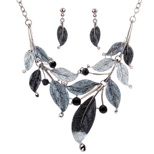 XJEIVJIC Multicolor -Blatt -Zweig -Ohrringe Chunky Lätzchen Halskette Schmuck Set Frauen Hochzeitsfeier von XJEIVJIC