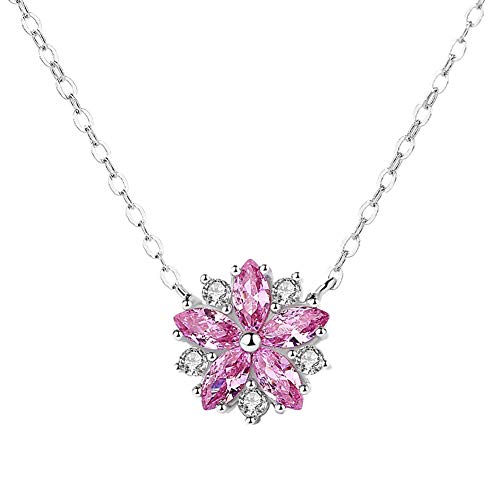 XJEIVJIC Pink Cherry Blossoms Kubische Zirkonia -Anhänger Halskette Frauen Schmuck Schmuck von XJEIVJIC