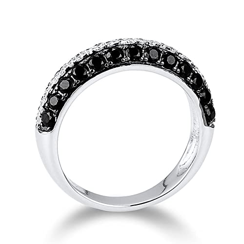 XJEIVJIC Ring für Frauen reine glänzende schwarze Spinels weiße Kubikzirkonia -Party fein von XJEIVJIC