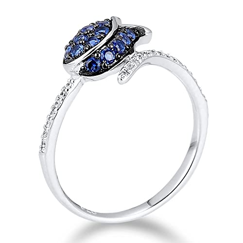 XJEIVJIC Ring für Frauen zarter Tulpe Blumenring Blau Nano Kubikzirkonia Ring von XJEIVJIC