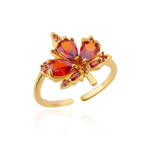XJEIVJIC Rot Maple Blatt Kubikzirkonia verstellbare offene Ringe für Frauen zierlich Verlobungs Statement Kristall Blumenfinger Ringbänder Komfort Fit Trendy Geschenke Thanksgiving Weihnachten BFF von XJEIVJIC