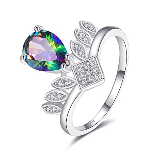 XJEIVJIC Runde Form Regenbogen Topaz Versprechen Herz Ehering -Band Verlobungsring Party Geschenkfarbe (Größe 9) von XJEIVJIC