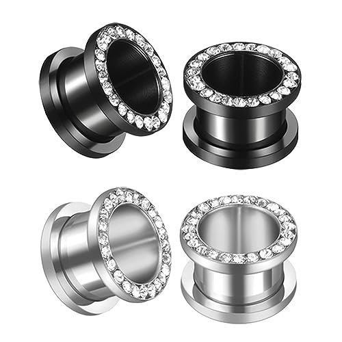 XJEIVJIC Schwarz und Kristall Strasssteine ​​Ohrtunnel -Stecker Expander -Messgeräte Ohrringe Scheiße Edelstahl Hypoallergenen Körper Piercing Personalisiertes Geschenk personalisiertes Geschenk von XJEIVJIC