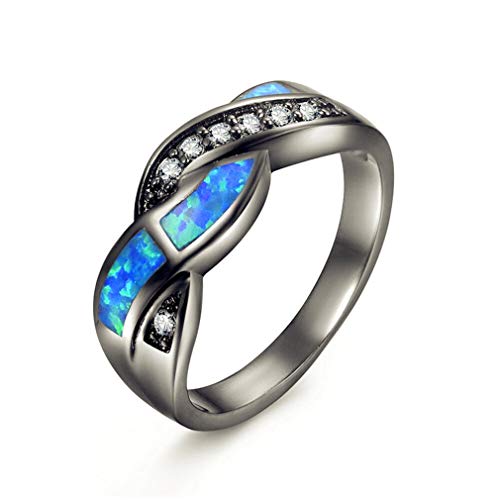 XJEIVJIC Schwarzer Ring übertrieben luxuriöses Opal Statement Eheringe Ladies Party von XJEIVJIC