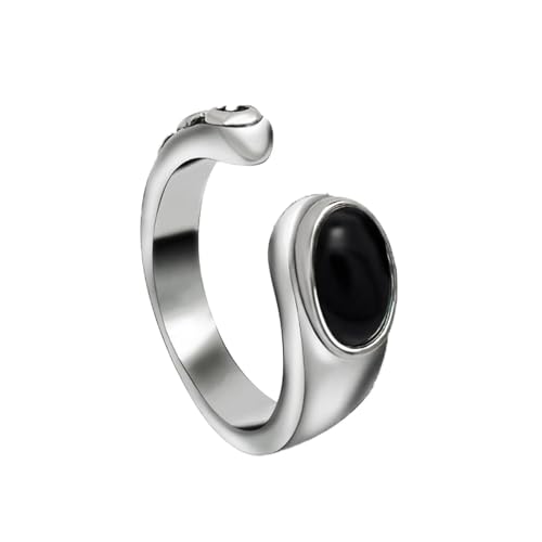 XJEIVJIC Schwarzes Ehering für Mann, Edelstahlbandringe für Frauen offen mit ovalem Steinring XJEIVJIC Schwarzes Ehering für Mann, Edelstahlbandringe für Frauen offen mit ovalem Steinring von XJEIVJIC
