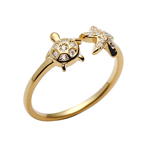 XJEIVJIC Star Cute Turtle Starfish Asymmetric Small Open for Women Girls Dainty Animals Adjustable Statement Knuckle Thin Tiny Finger Pinky for Daughter Bff Birthday von XJEIVJIC