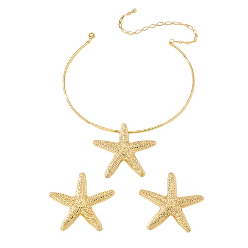 XJEIVJIC Starfish Big Chunky Stud Ohrringe Sea Star Choker Anhänger Halskette Set für Frauen Strand Statement baumeln hypoallergenmodentrendy Sommer von XJEIVJIC