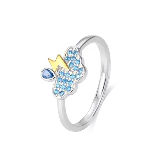 XJEIVJIC Süßer Regenwolkenblitzschraubens lustiger Flash Thunder Verstellbare offene Ringe Blau Kubikzirkonia Kristall Stapel Finger Statement Geschenk für Frauen Geburtstag Weihnachten von XJEIVJIC