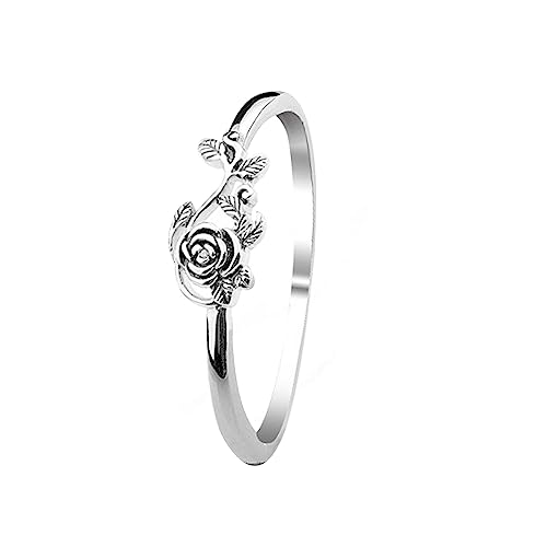 XJEIVJIC Tiny Rose Flower Wedding Ring Vintage Stacking Promise Love Engagement Statement Band Delicate Everyday Ring for Women Minimalist Personalized Birthday Anniversary Valentine's Day Gifts von XJEIVJIC