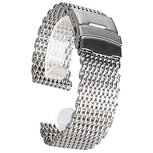 XJEIVJIC Uhrengurt 18mm 20 mm 22 mm 24mm Uhrenband Silbernetz aus Edelstahl Armbanduhr Band Mode Armband Ersatz 2 Federstangen von XJEIVJIC