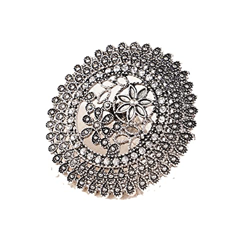 XJEIVJIC Vintage Boho Women Rings Statement Statement Rassonstone Big Roud Crystal Ring Verstellbar erweiterbare offene Wrap Ring Stylish Indian Hand Accessoires für Frauen Party Geschenk von XJEIVJIC