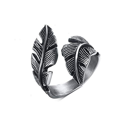 XJEIVJIC Vintage Feder Wrap Ring für Männer Frauen Edelstahl Biker Band Punk Gothic Statement Oxidierte Ringe Komfort Fit Mid Knuckle Finger Fashion für Freund Dad von XJEIVJIC