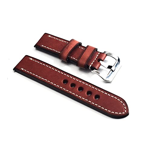 XJEIVJIC Wachgurt Leder Retro handgefertigtes Armband 20mm 22 mm 24mm Vintage Dicke Uhrenband -Uhr -Gurtriemen polierte Schnalle Dauer (Bandfarbe: Blau, Bandbreite: 22 mm) von XJEIVJIC