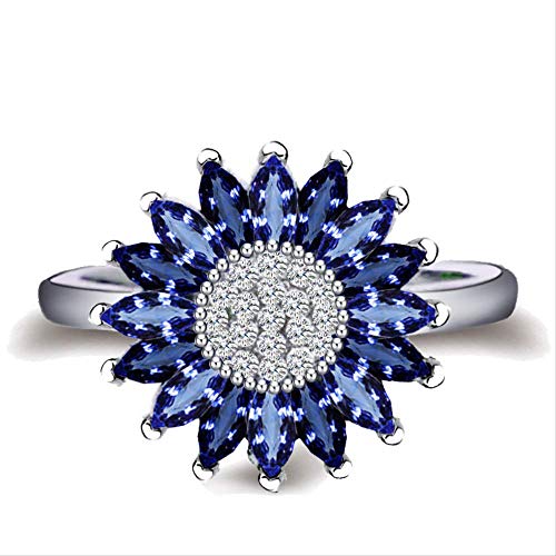 XJEIVJIC Weiblicher Saphir für Frauen Sonnenblumen Blau Edelstein Blumenpflanze Dating Party Ring von XJEIVJIC