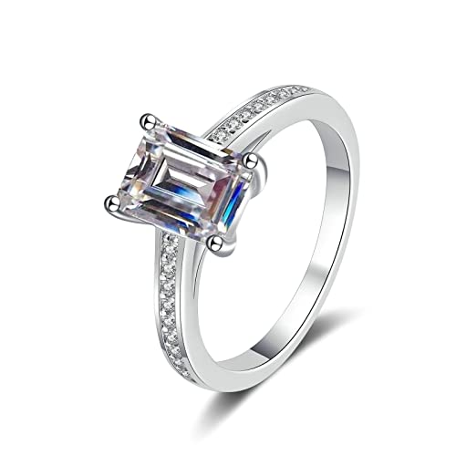 XJEIVJIC Women's Ehering, gravierte Verlobungsringe für Frauen mit dem 2CT Moissanite Square von XJEIVJIC