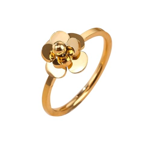 XJEIVJIC Zögern Camellia Flower Statement Ring für Frauen Edelstahl Versprechen Vertrag verstellbarer offener Wrap Minimalist Stapelbare Fingerringe Komfort Fit Boho Blumenurlaubsfeierty Freund von XJEIVJIC