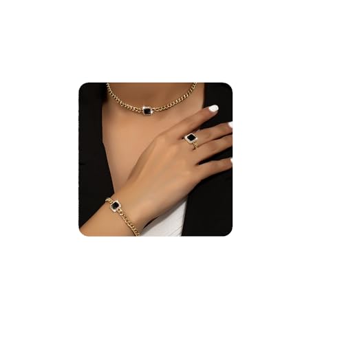 XJEIVJIC Zögerne Strassschmelze Halskette Armband Ringe Set Chunky Kettenkragen Halskette Set für Frauen von XJEIVJIC
