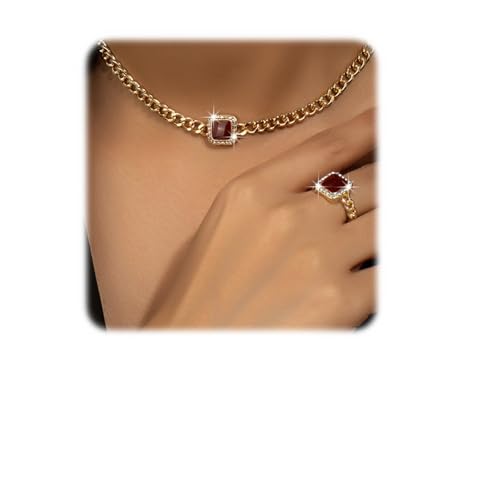 XJEIVJIC Zögerne Strassschmelze Halskette Armband Ringe Set Chunky Kettenkragen Halskette Set für Frauen von XJEIVJIC