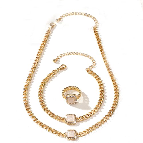 XJEIVJIC Zögerne Strassschmelze Halskette Armband Ringe Set Chunky Kettenkragen Halskette Set für Frauen von XJEIVJIC