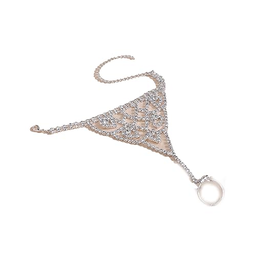 XJEIVJIC Zögertem Spark glänzender Strasskristall Handkettenarmband mit Fingerring Blume Slave Link Armband Hochzeitsbraut Hand von XJEIVJIC