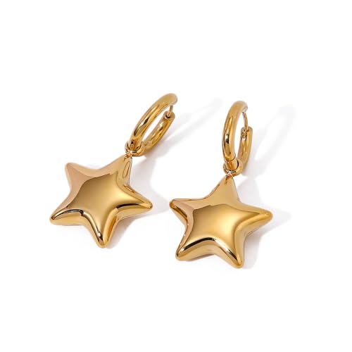 Zögernd 3d Star Dangle Drop Kleine Hoop -Ohrringe für Frauen süße Edelstahlstars Huggie Hoops Leichte hypoallergene Modetrendy -Geburtstagsgeschenk ihr von XJEIVJIC