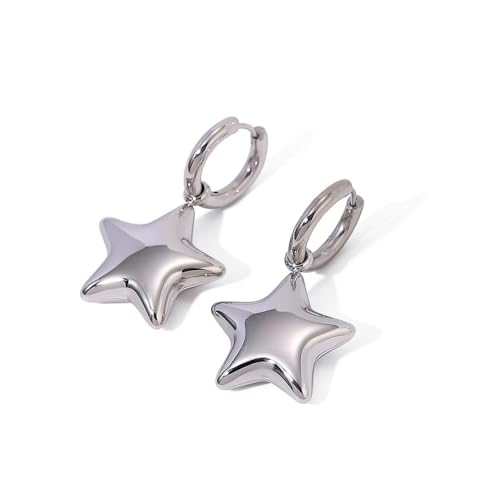 Zögernd 3d Star Dangle Drop Kleine Hoop -Ohrringe für Frauen süße Edelstahlstars Huggie Hoops Leichte hypoallergene Modetrendy -Geburtstagsgeschenk ihr von XJEIVJIC