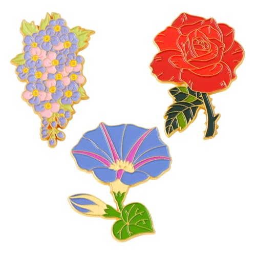 XJHHS 3-teiliges Set 50 mm Rosen-Emaille-Blumenbrosche niedliche Emaille-Brosche Anstecknadeln Abzeichen für Frauen Anstecknadel Abzeichen Legierung gemischte Emaille-Brosche Großpackung von XJHHS