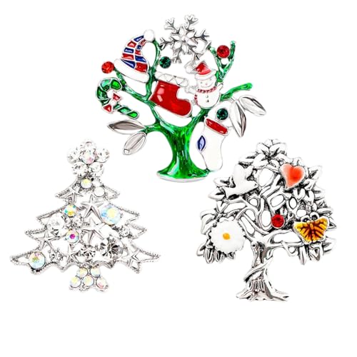 XJHHS 3PCS Set 50/40MM Strass Weihnachtsbaum Gemischte Emaille Brosche Pins Bulk Set Emaille Broschen Für Frauen Weihnachten Anstecknadel Abzeichen Metall von XJHHS