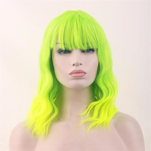 XJHWD 35 cm fluoreszierende grüne Haarperücken für kurze Haare, Haarschmuck für Mädchen auf der täglichen Party, Hochtemperatur-Seidenfaser XJHWD 35 cm fluoreszierende grüne Haarperücken für kurze Haare, Haarschmuck für Mädchen auf der täglichen Party, Hochtemperatur-Seidenfaser von XJHWD
