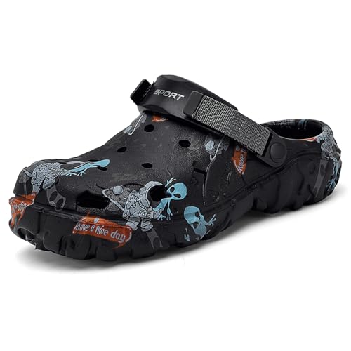 Gartenclogs Herren Sommer Gartenschuhe Leicht Strand Sandalen rutschfest Hausschuhe Geeignet für Innen und Außen Schwarz 41 von XJITIGER