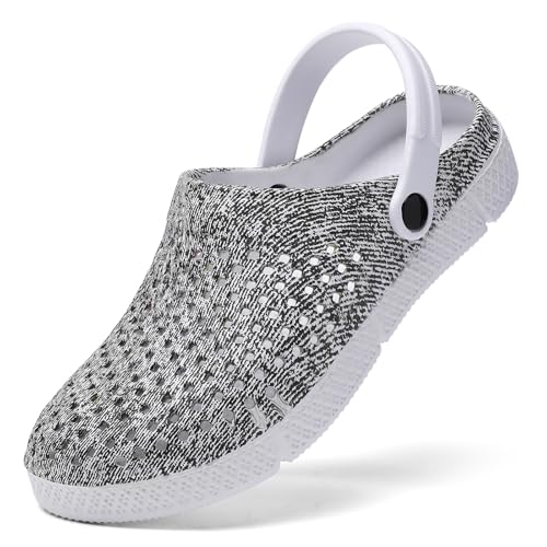 XJITIGER Damen Clogs Sommer Schuhe – Bequeme, Atmungsaktive Gartenschuhe mit Schmetterlingsmuster – rutschfest, Leicht & Wasserfest – Ideal für Freizeit, Strand & Zuhause Grau 39 von XJITIGER
